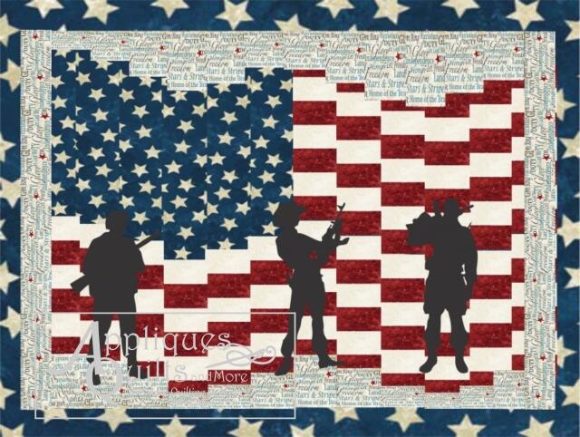 Flag w/Silhouettes Quilt Laser Cut (Size: Flag Pattern ONLY, Color: Flag w/ Soldier Silhouettes)