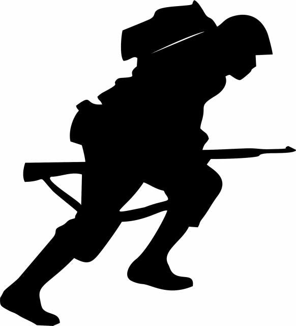 Soldier Lunging Forward Laser Cut Silhouette (Direction: facing right, Price: with FUSIBLE - 10"H)