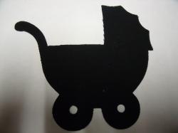 Baby Carriage Laser Cut Appliques (Size: with FUSIBLE - 6"W, Color: Black , Direction: Facing right)