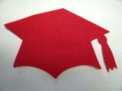 Graduation Cap - colors Laser Cut Appliques (Size: with FUSIBLE - 6"W, Color: Red )