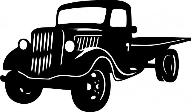 Antique Vintage Flat Bed Truck Silhouette Laser Cut Appliques (Size: with FUSIBLE - 10"W, Direction: facing left)