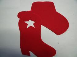Cowboy Hat & Boot Laser Cut Appliques (Size: 6"H, Color: Red , Direction: Facing left)