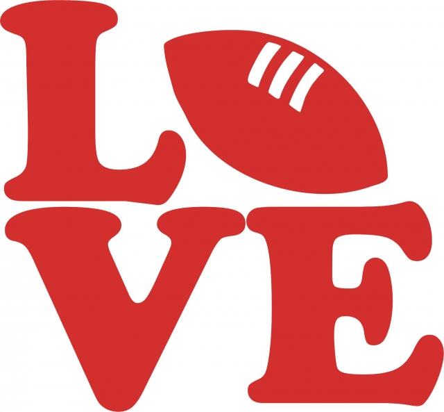 KIT - LOVE - Football Laser Cut Silhouettes (Size: WITH fusible - 5"H, Color: Red)