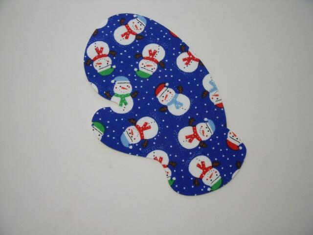 Christmas Mitten Laser Cut Appliques (Size: 5"H, Color: Blue w/Snowmen, Direction: Facing left)