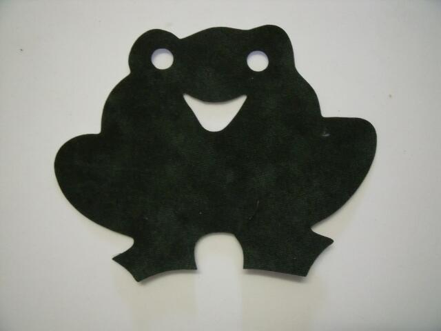 Frog 'Happy' Laser Cut Appliques (Size: with FUSIBLE - 5"W, Color: Tonal - Dark Green)