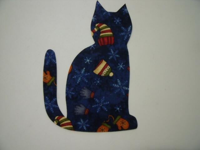 Christmas Cat Laser Cut Appliques (Size: 5"H, Color: Blue Hats & Mittens, Direction: Facing right)