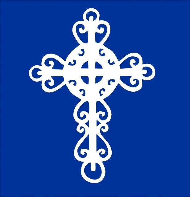Cross #6 Silhouette Laser Cut Appliques (Size: with FUSIBLE - 10"H, Color: White)