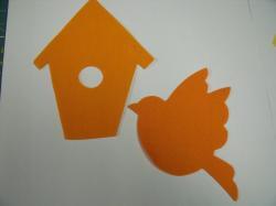 Bird with Birdhouse Set Laser Cut Applique (Size: 5"H, Color: Orange )