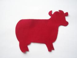 Cow Laser Cut Appliques (Size: with FUSIBLE - 4"W, Color: Red , Direction: Facing right)