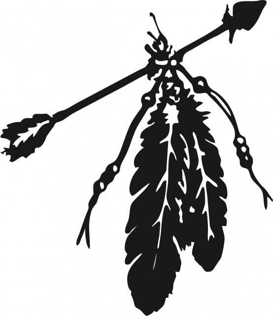 Arrow & Feathers Silhouette Laser Cut Appliques (Size: with FUSIBLE - 10"H, Color: Black)