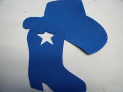 Cowboy Hat & Boot Laser Cut Appliques (Size: 4"H , Color: Blue , Direction: Facing right)