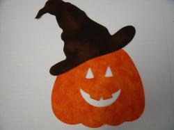 Jack'o'Lantern w/ Witch's Hat Set Laser Cut Appliques (Size: with FUSIBLE - 4"H, Color: Tonal - Brown Hat)