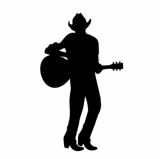 Cowboy Playing Guitar Silhouettes Laser Cut Appliques (Price: 8"H, Direction: facing right)