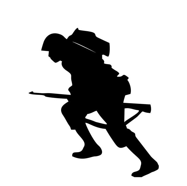 Soldier Lunging Forward Laser Cut Silhouette (Direction: facing left, Price: 10"H)
