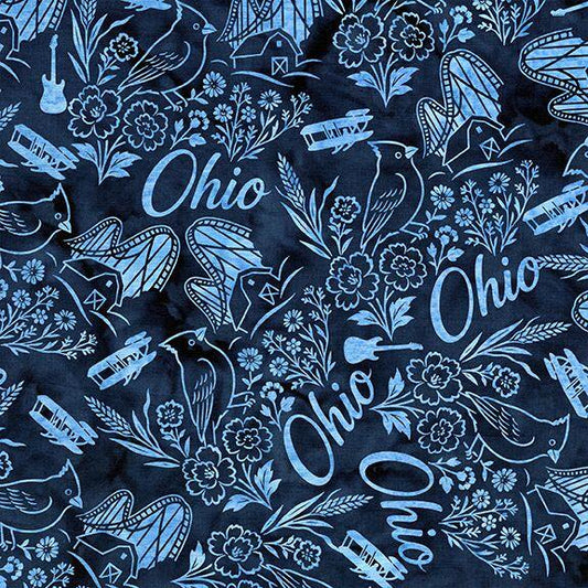 AOHSH - Ohio Symbols Blue Navy (Price: Yardage)