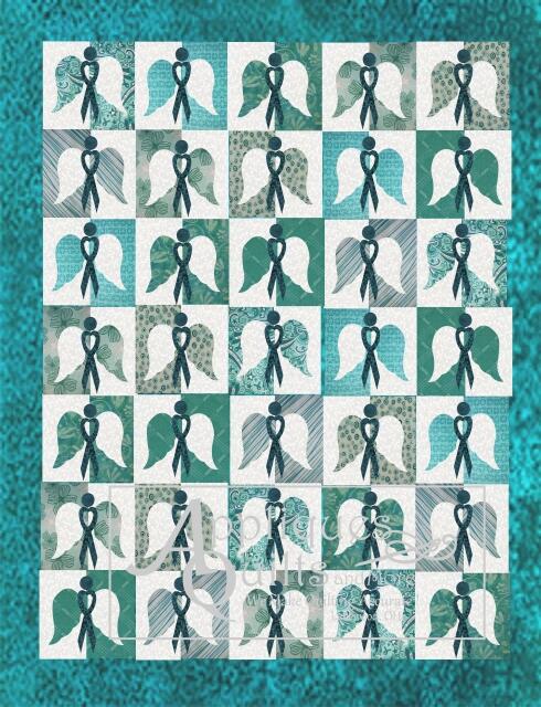 Angels of Hope Quilt Top  (Price: KIT with FUSIBLE , Options: Teal)