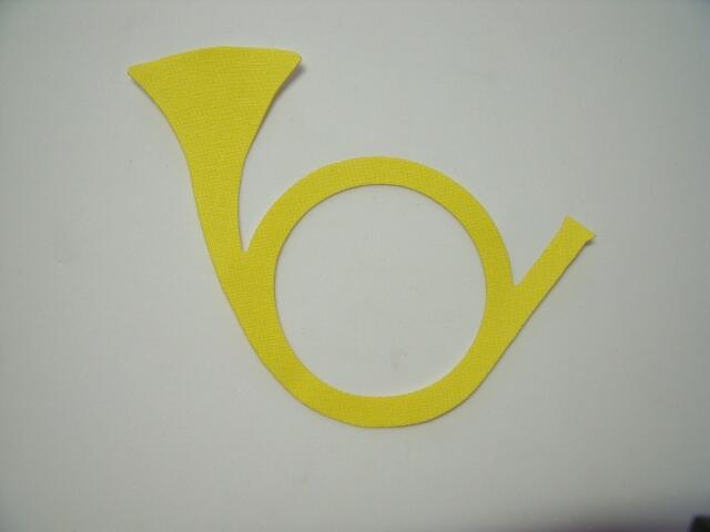 Christmas Horn Laser Cut Appliques (Size: 4"W, Color: Tonal - Yellow, Direction: Facing right)