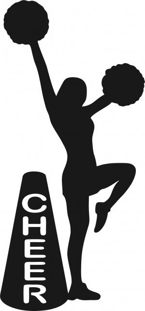 Cheerleader with Megaphone Laser Cut Appliques (Size: with FUSIBLE - 10"W, Direction: facing right)