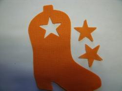 Cowboy Boot Laser Cut Appliques (Size: with FUSIBLE - 6"H, Color: Orange  , Direction: Facing right)
