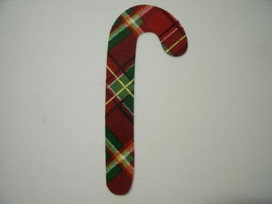 Christmas Candy Cane Laser Cut Appliques (Size: with FUSIBLE - 5"H, Color: Red & Green Plaid, Direction: Facing right)