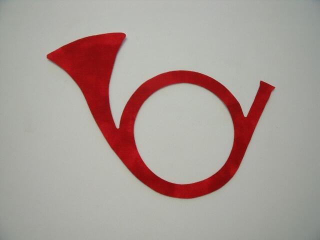 Christmas Horn Laser Cut Appliques (Size: 4"W, Color: Tonal - Red, Direction: Facing right)