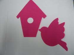 Bird with Birdhouse Set Laser Cut Applique  (Size: with FUSIBLE - 6"H, Color: Hot Pink  )