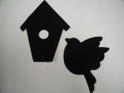 Bird with Birdhouse Set Laser Cut Applique  (Size: with FUSIBLE - 5"H, Color: Black  )