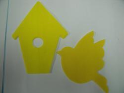 Bird with Birdhouse Set Laser Cut Applique  (Size: with FUSIBLE - 4"H, Color: Yellow  )