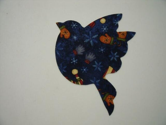 Christmas Bird Laser Cut Appliques (Size: 5"H, Color: Blue Hats & Mittens, Direction: Facing right)