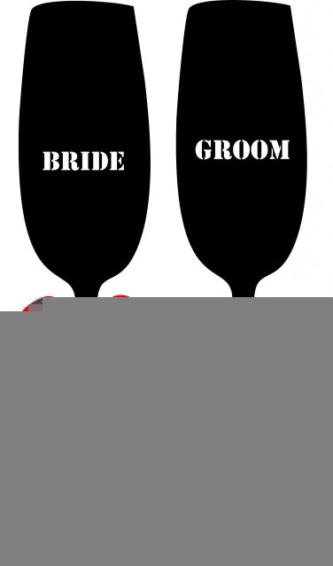 Bride & Groom Wine Glass Set Appliques (Size: 8"H, Color: Red Bow)