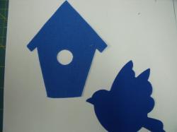 Bird with Birdhouse Set Laser Cut Applique  (Size: with FUSIBLE - 5"H, Color: Blue  )