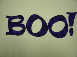 Halloween BOO!  Letters Ravie Design Laser Cut Appliques (Size: 4"H , Color: Tonal - Purple)