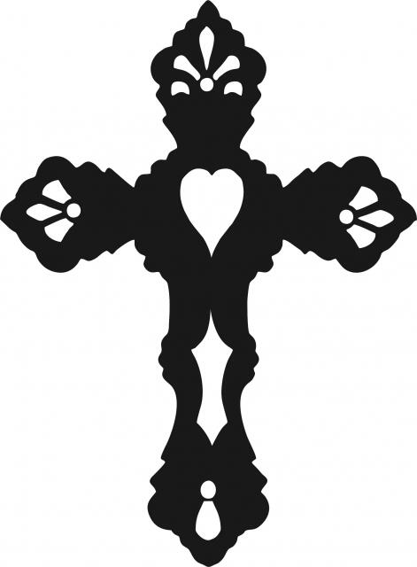 Cross #3 Silhouette Laser Cut Appliques (Size: with FUSIBLE - 9"H, Color: Black)