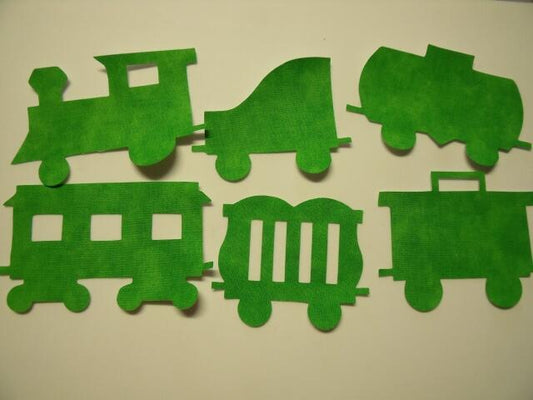 Christmas Train Set of 5 cars Laser Cut Appliques (Size: 4"H, Color: Tonal - Green, Direction: Facing right)