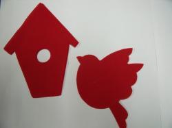 Bird with Birdhouse Set Laser Cut Applique  (Size: 5"H, Color: Red  )