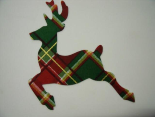 Christmas Reindeer Laser Cut Appliques (Color: Red & Green Plaid, Size: 4"H, Direction: Facing left)