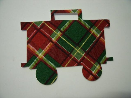 Christmas Train Caboose Laser Cut Appliques (Size: with FUSIBLE - 4"H, Color: Red & Green Plaid)