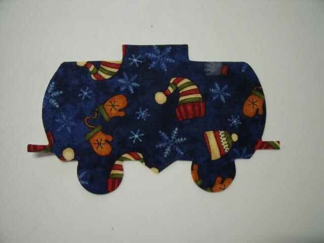Christmas Train Tank Car Laser Cut Appliques (Size: with FUSIBLE - 6"H, Color: Blue Hats & Mittens)