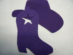 Cowboy Hat & Boot Laser Cut Appliques (Size: 4"H	, Color: Purple  , Direction: Facing left)