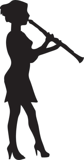 Clarinet - Female Player Laser Cut Appliques (Direction: facing right, Size: WITH Backing - 12"H)