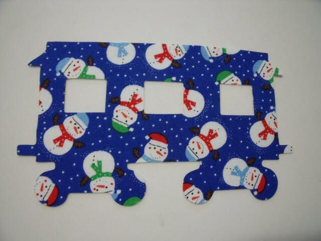 Christmas Train Passenger Car Laser Cut Appliques (Size: with FUSIBLE - 6"H, Color: Blue Snowmen)