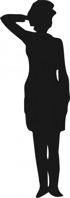 Soldier - Female Saluting Laser Cut Appliques (Size: with FUSIBLE - 10"H, Color: Black )