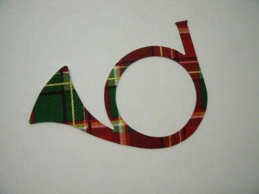 Christmas Horn Laser Cut Appliques (Size: 5"W, Color: Red & Green Plaid, Direction: Facing left)