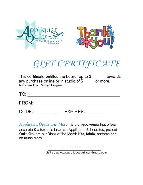 Gift Certificates  (Occasion: Thank You, Amount: Gift Certificate - $25.00)