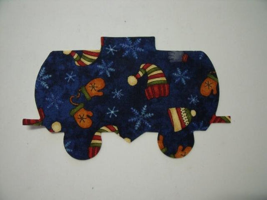 Christmas Train Tank Car Laser Cut Appliques (Size: with FUSIBLE - 4"H, Color: Blue Hats & Mittens)