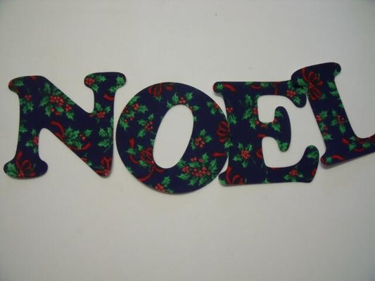 Christmas NOEL Letters Laser Cut Appliques (Size: 4"H, Color: Blue Holly & bows)