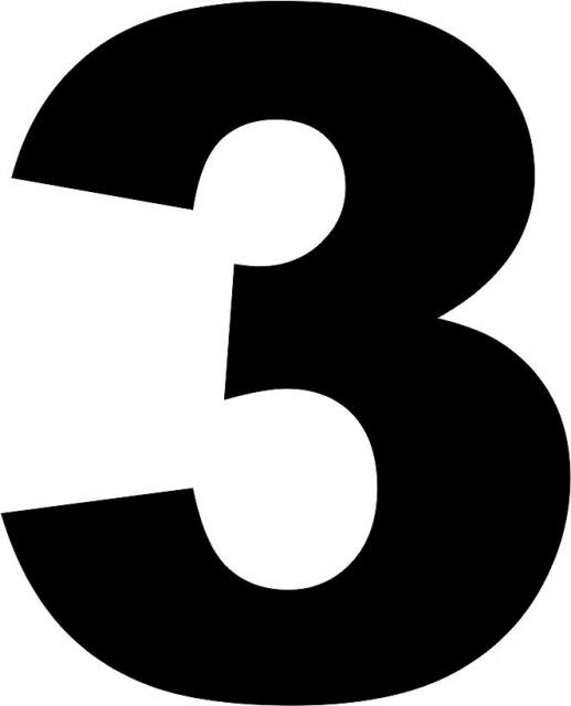 Number - "3" Laser Cut Appliques (Font Style: Arial Black, Color: Yellow  , Size: with FUSIBLE - 4"H)