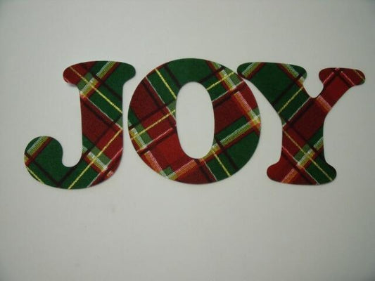 Christmas JOY Letters Laser Cut Appliques (Size: 4"H, Color: Red & Green Plaid)