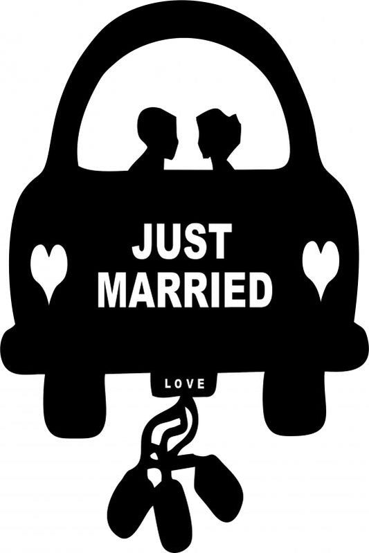 Just Married Car Silhouette Laser Cut Appliques (Size: with FUSIBLE - 9"W)