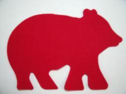 Bear Laser Cut Appliques  (Size: with FUSIBLE - 4"W, Color: Red , Direction: Facing left)